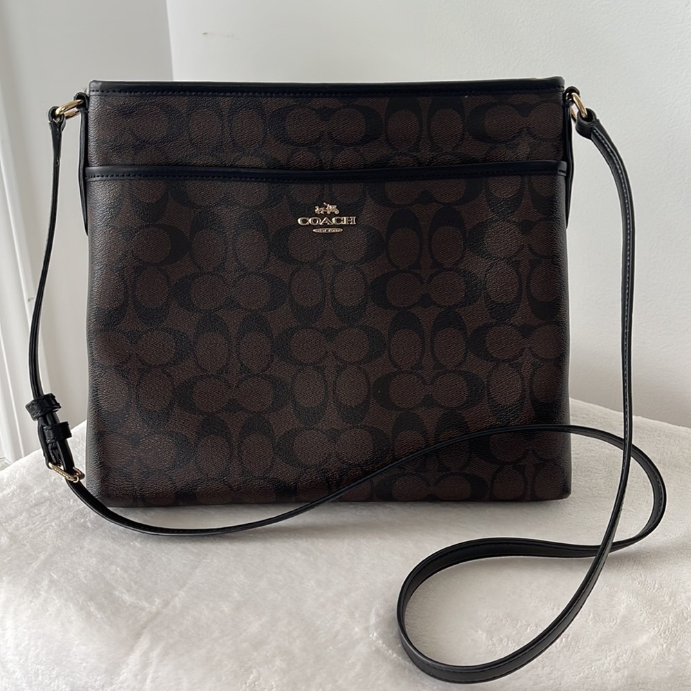 Coach Brown and Black Signature Crossbody Bag